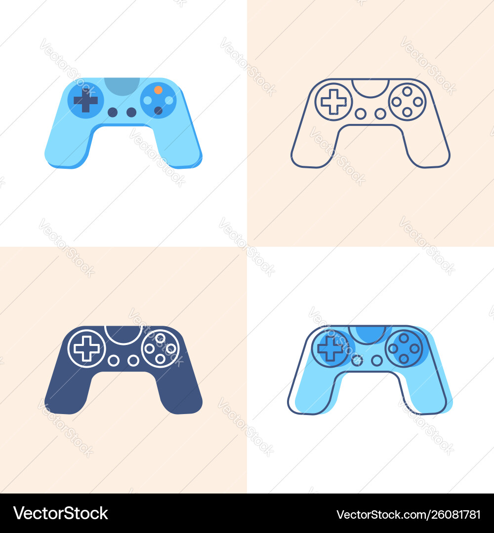 Game controller icon set in flat and line style vector image
