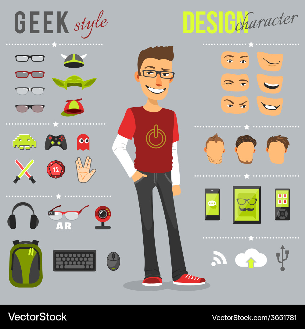 Geek Character Set vector image