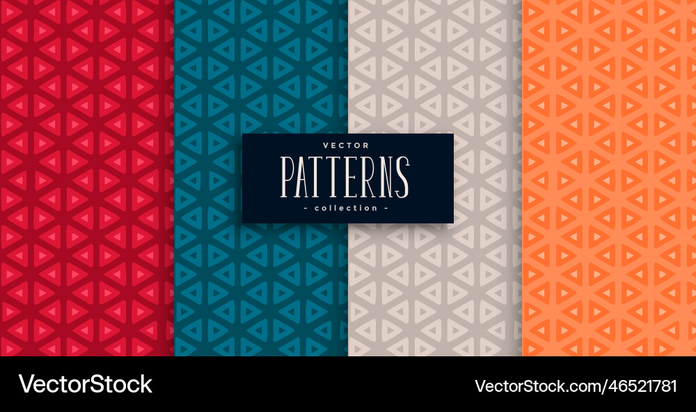 Geometric triangle patterns set and four colors vector image
