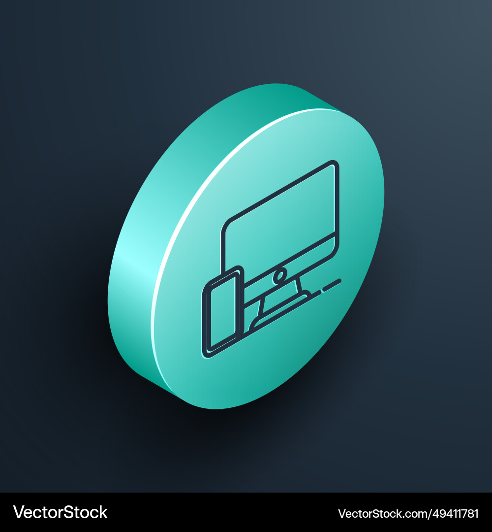 Isometric line computer monitor and mobile phone Isometric line computer monitor and mobile phone vector image