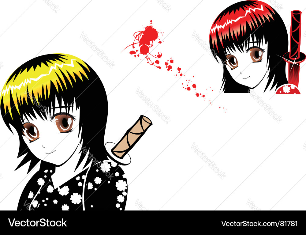 Manga Ninja Girl with Sword Vector Image