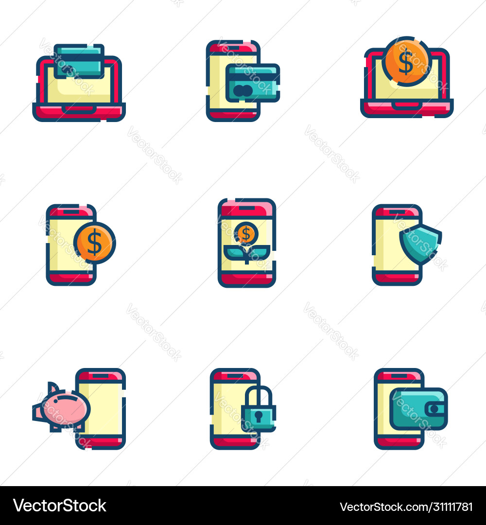 Online payment and money management icon set Vector Image