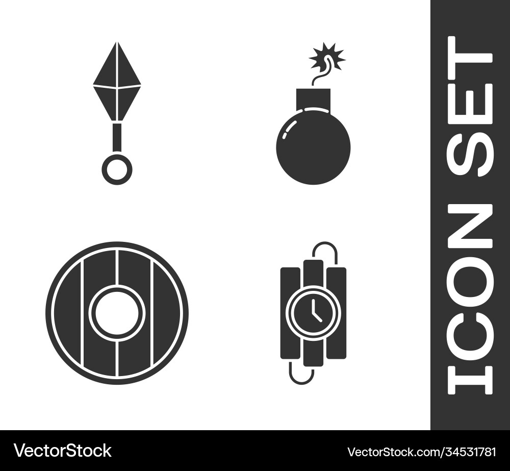 Set dynamite stick and timer clock japanese ninja Vector Image