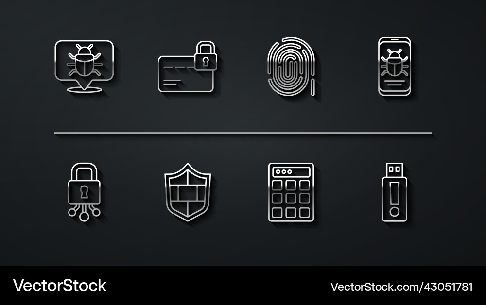 Set line system bug cyber security on mobile Set line system bug cyber security on mobile vector image