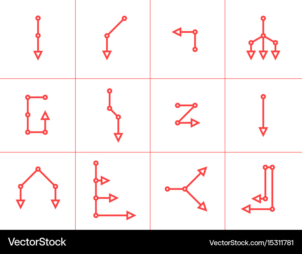 Set of red segmented arrow with circle vector image
