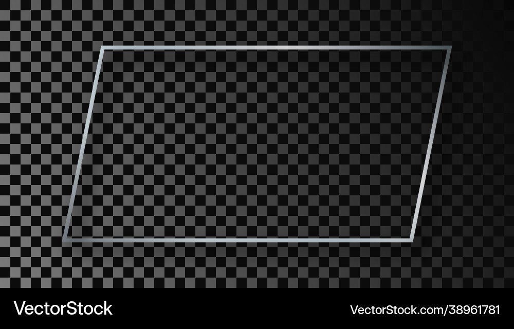 Silver glowing rectangular shape frame with shadow Vector Image