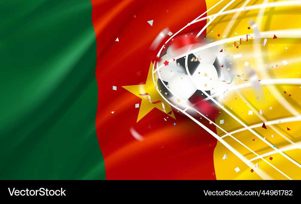 Ball im Fußball-Netto-Ziel-Konzept mit Flagge Ball im Fußball-Netto-Ziel-Konzept mit Flagge vektorbild