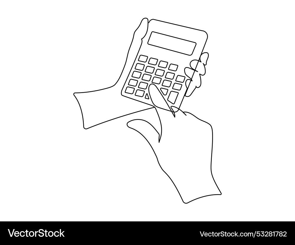 Calculator tool with hand in one continuous line Calculator tool with hand in one continuous line vector image