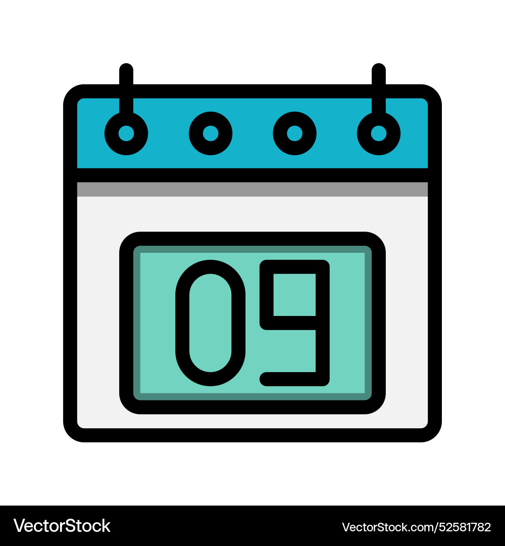 Calendar 9st date color linear icon time event Vector Image