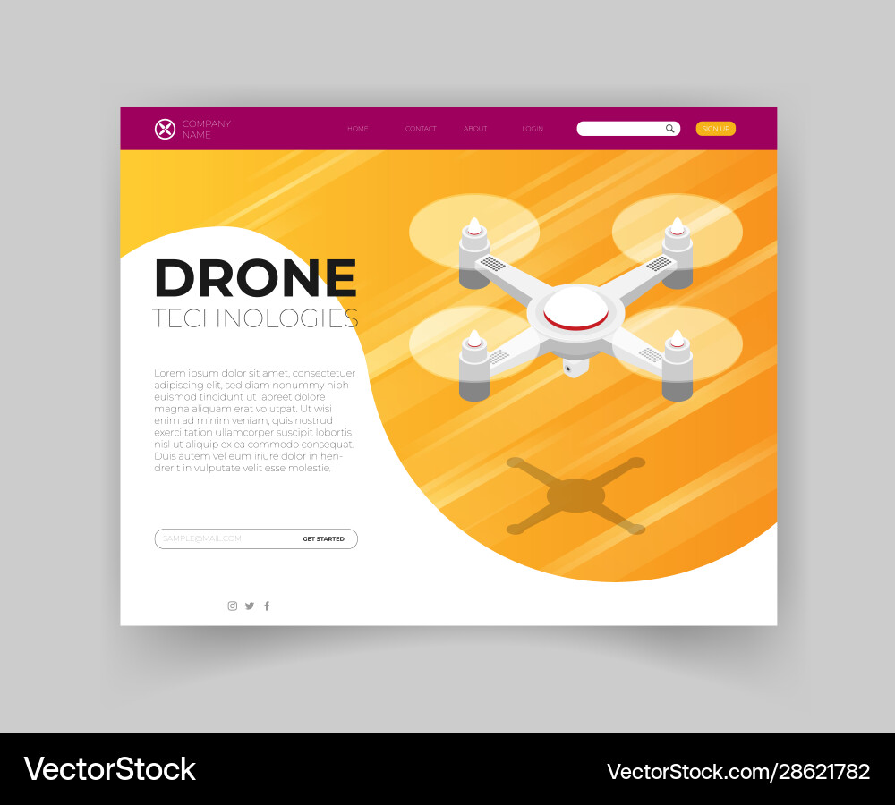 Design for landing page with image quadcopter Design for landing page with image quadcopter Vector Image