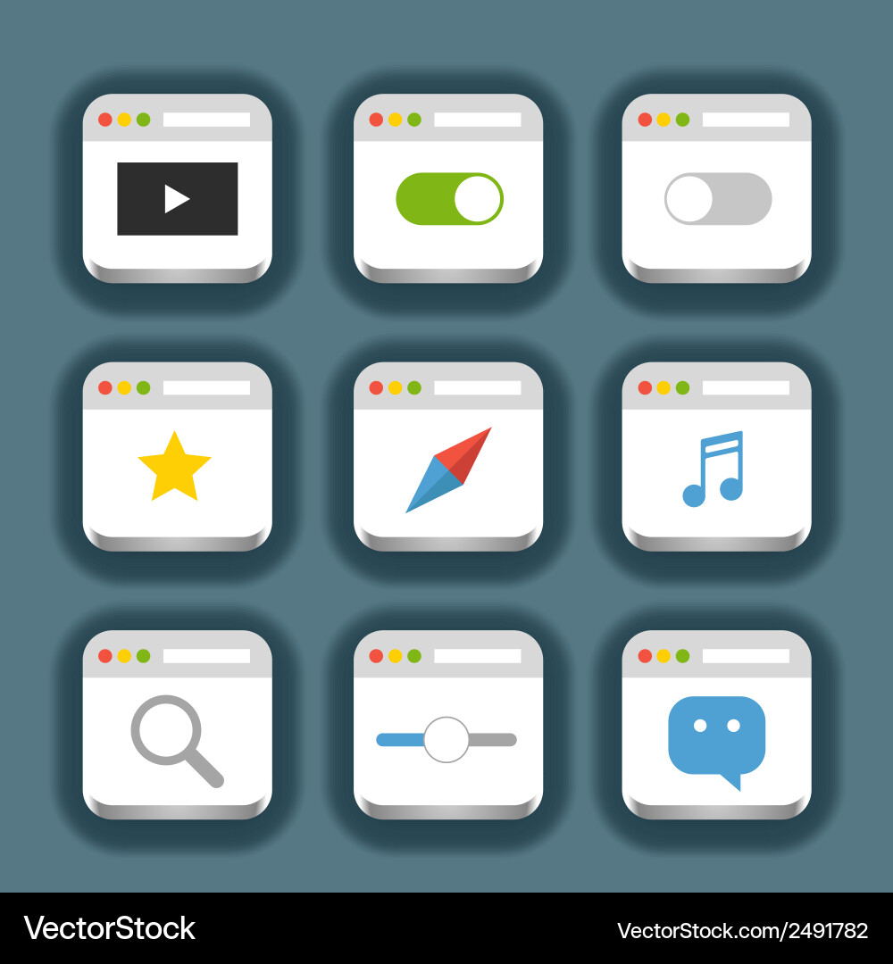 Different web icons set with rounded corners vector image