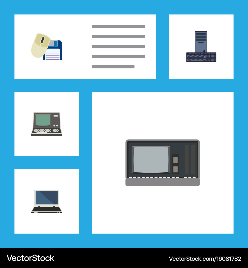 Flat icon laptop set of notebook processor vector image