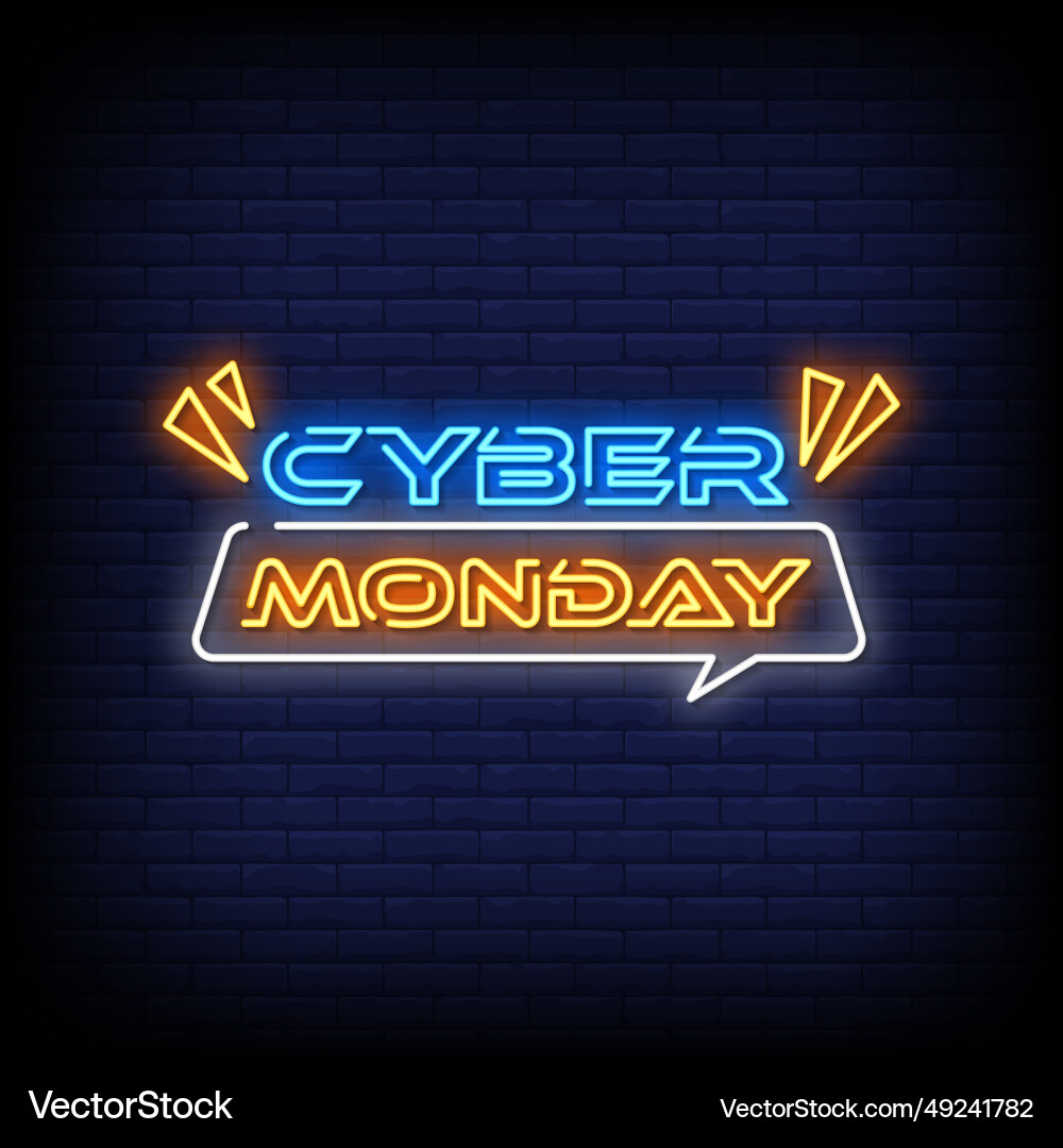Neon Schild Cyber monday mit Ziegelwand Hintergrund Neon Schild Cyber monday mit Ziegelwand Hintergrund vektorbild