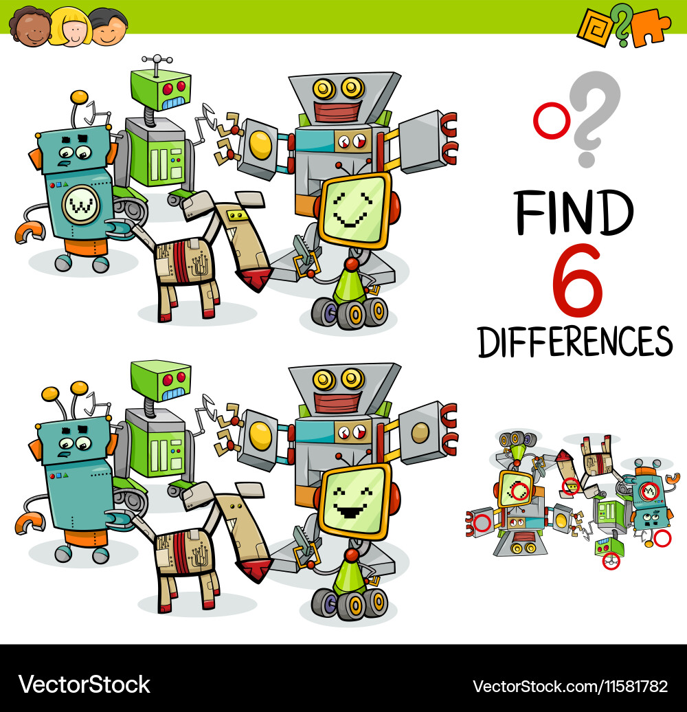 Robot Difference Game - Find the Differences! vector image