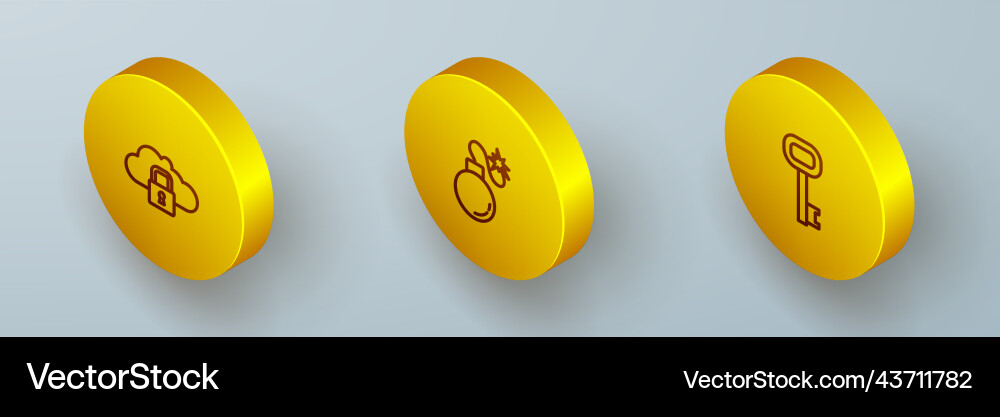 Set isometric line cloud computing lock bomb Set isometric line cloud computing lock bomb vector image