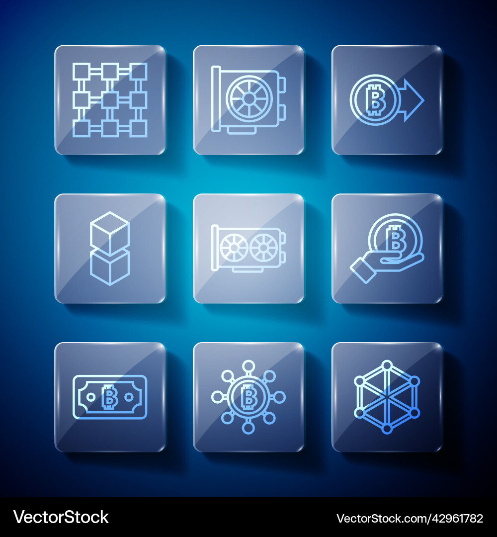 Set line cryptocurrency bitcoin blockchain Set line cryptocurrency bitcoin blockchain vector image