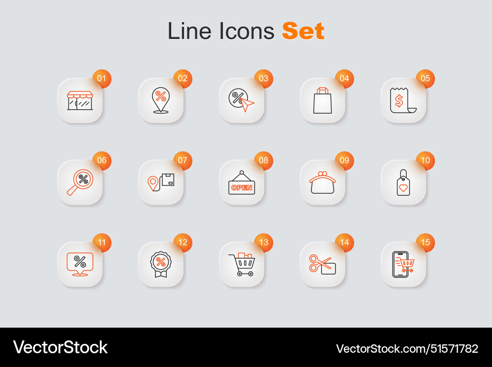 Set line mobile with shopping cart scissors cuts Set line mobile with shopping cart scissors cuts vector image