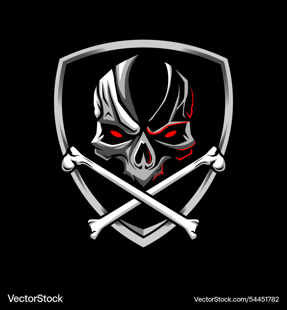 Skull with cross bone in shield design element Vector Image