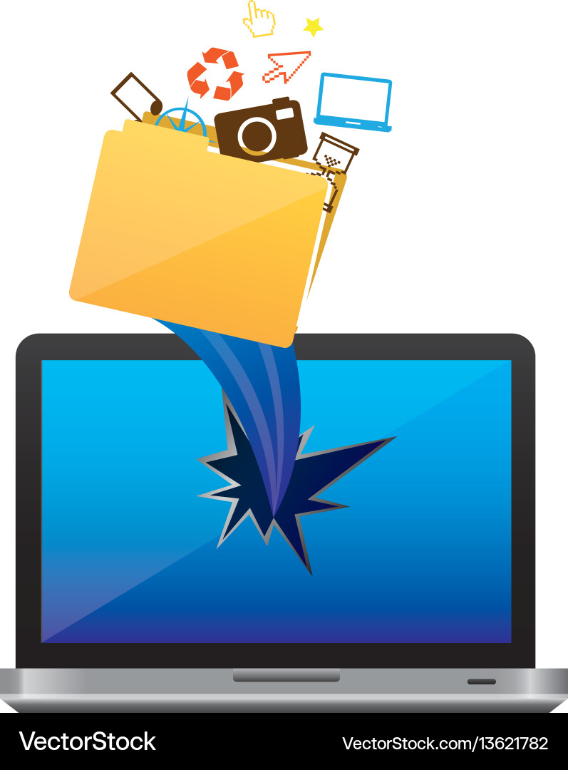 Yellow computer file with technological icons Yellow computer file with technological icons vector image
