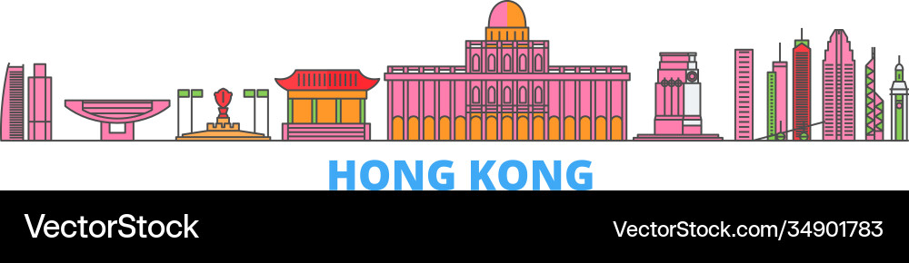 China hong kong city line cityscape flat China hong kong city line cityscape flat vector image