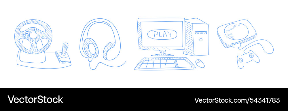 Computer game playing hand drawn object and item Computer game playing hand drawn object and item Vector Image