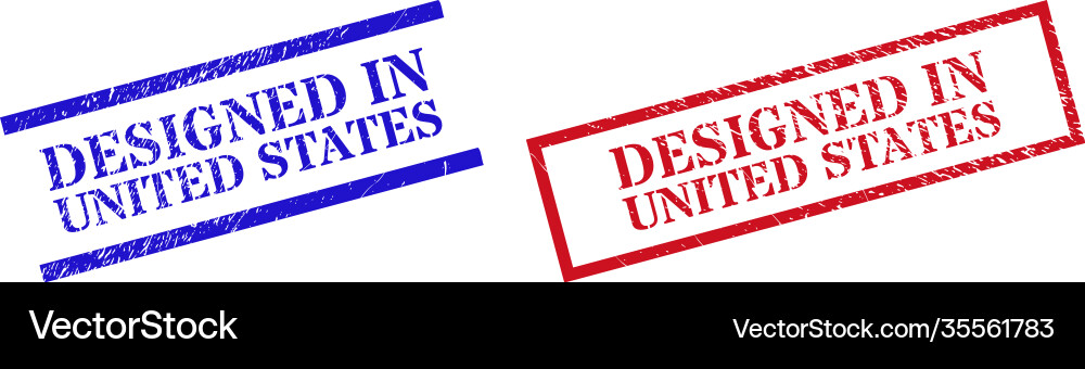 Designed in united states textured scratched stamp Designed in united states textured scratched stamp vector image