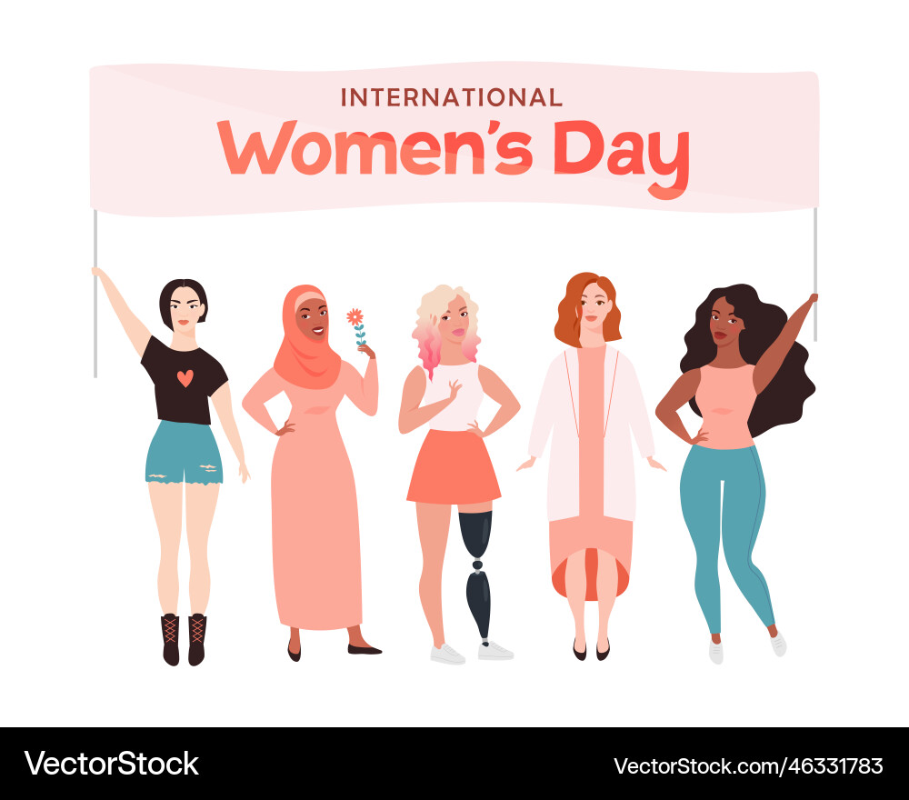 Internationaler Frauentag glücklich lächelnde Frauen Internationaler Frauentag glücklich lächelnde Frauen vektorbild