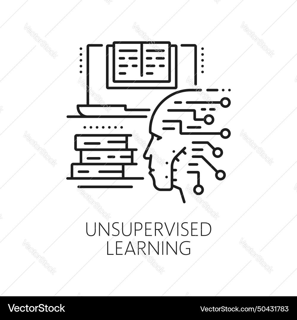 Machine unsupervised learning thin line icon Vector Image