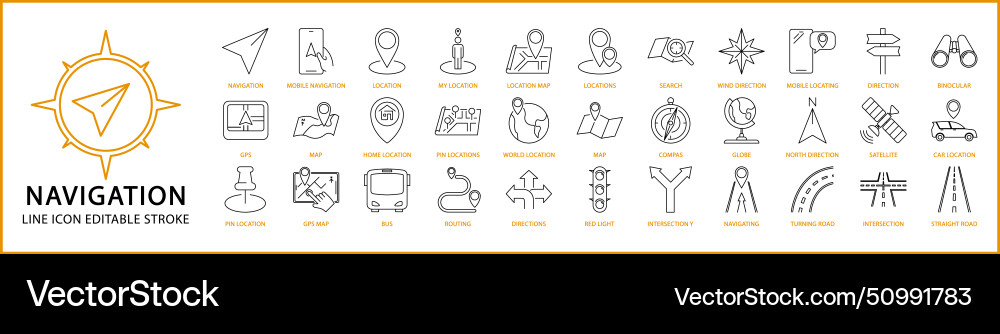 Navigation Icon Set - Line Style vector image