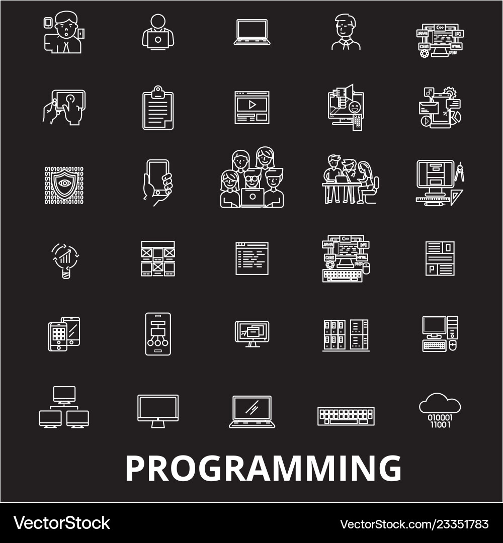 Programming editable line icons set Programming editable line icons set vector image