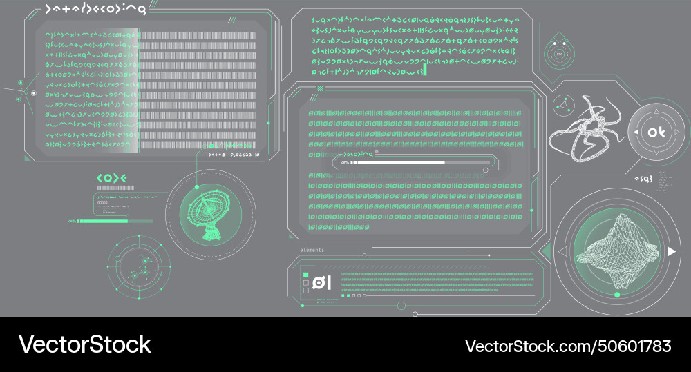 Sci-fi interface of data decoding program vector image