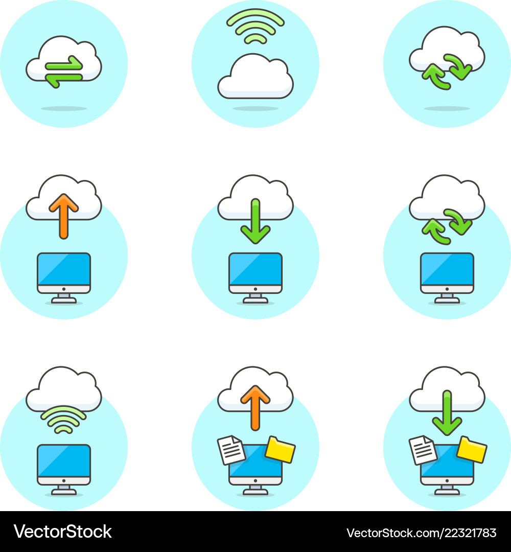 Set of multicolor cloud-computing icons vector image