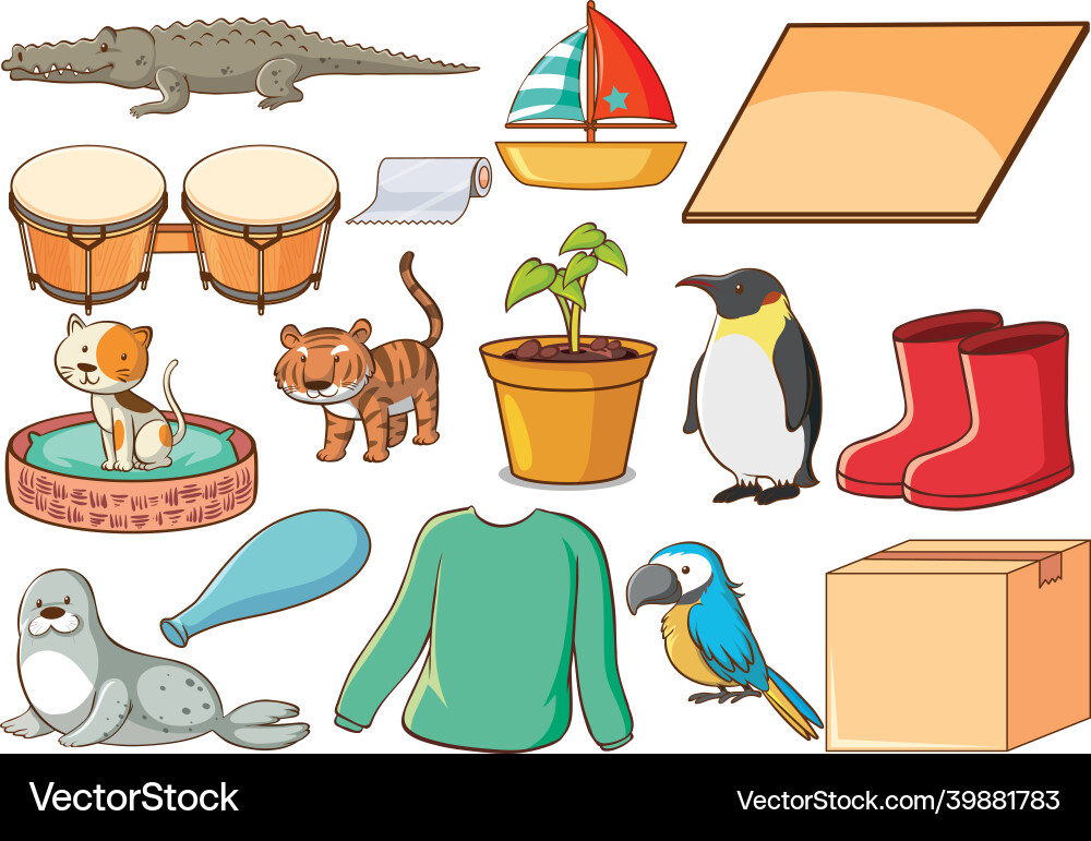 Set of various animals and objects Set of various animals and objects vector image