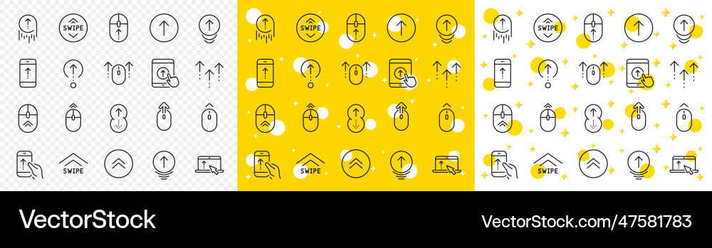 Swipe up line icons scrolling mouse landing page Swipe up line icons scrolling mouse landing page vector image