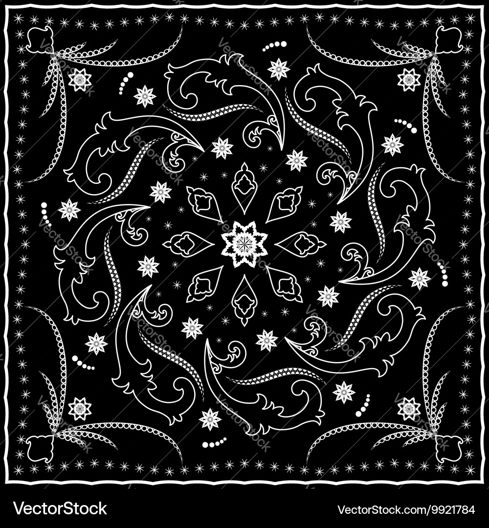 Black handkerchief with white ornament vector image