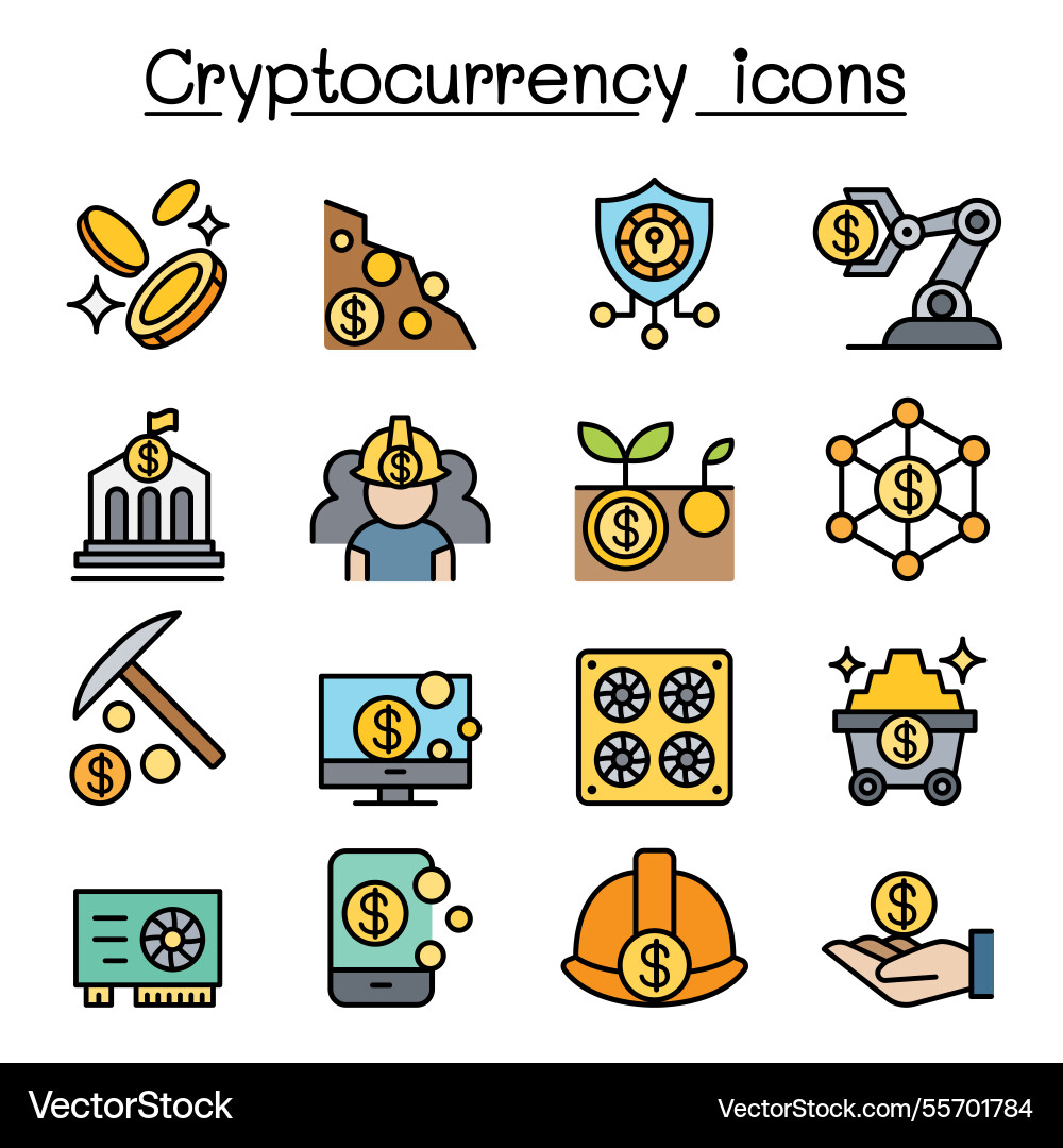 Cryptocurrency blockchain and ico icon set Cryptocurrency blockchain and ico icon set vector image