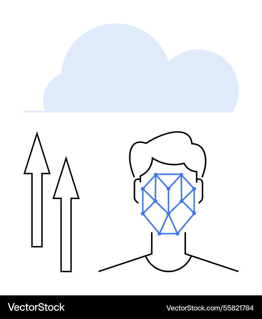 Gesichtserkennungsalgorithmus synchronisiert Daten in die Cloud Gesichtserkennungsalgorithmus synchronisiert Daten in die Cloud vektorbild