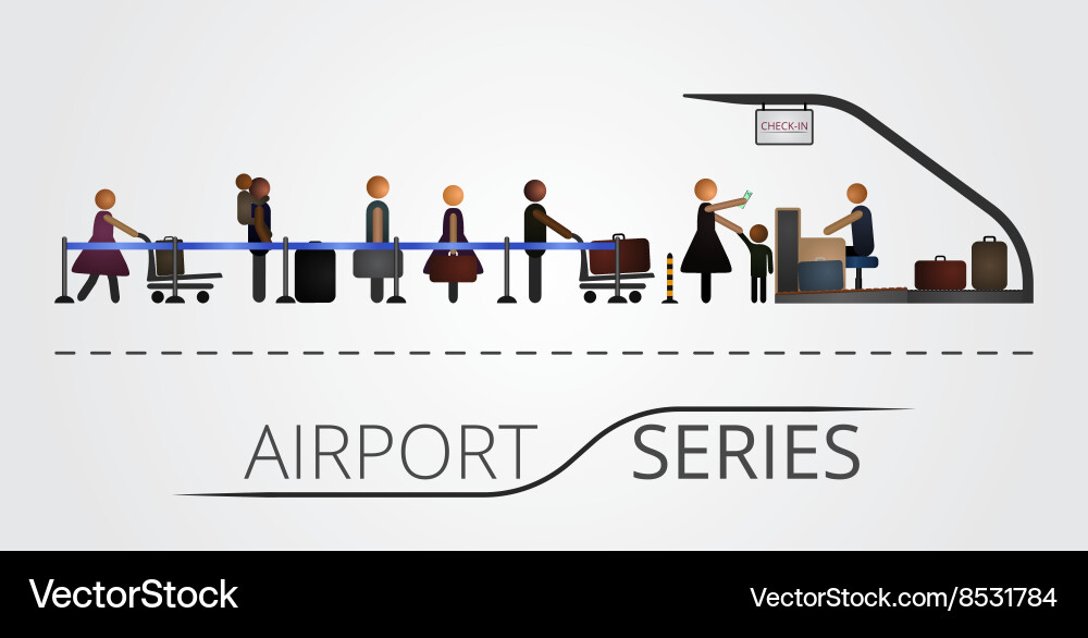 People stand in a queue for the check-in vector image