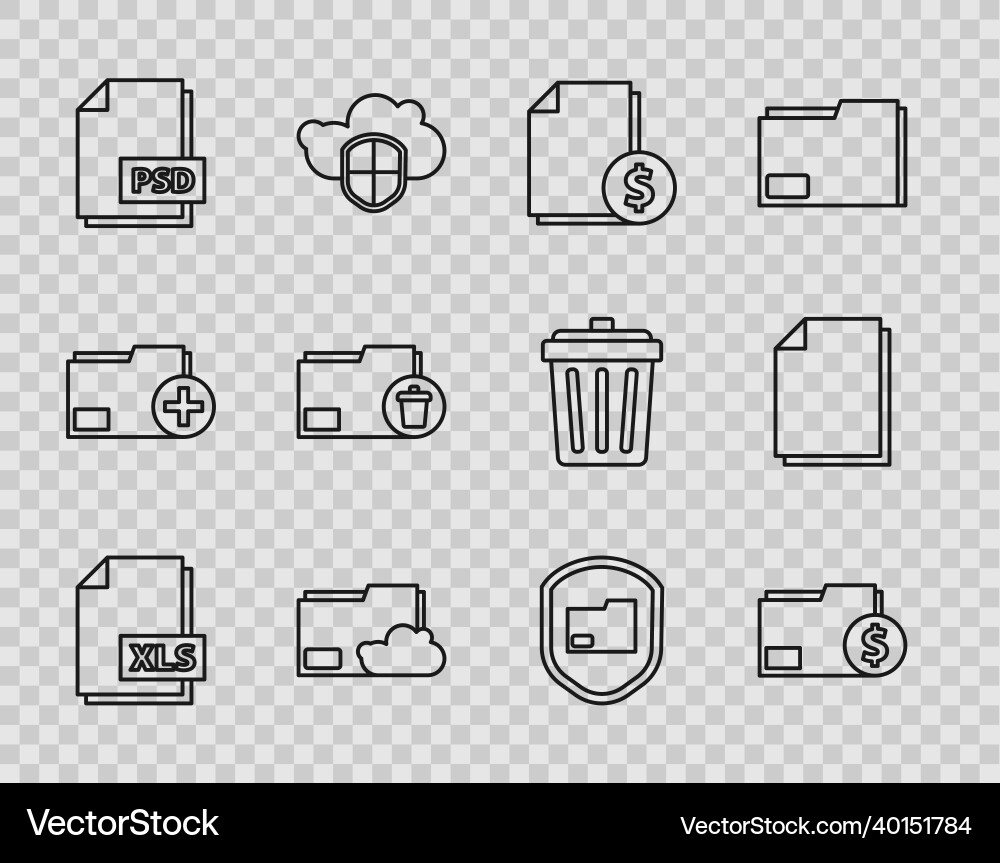Set line xls file document finance folder cloud Vector Image