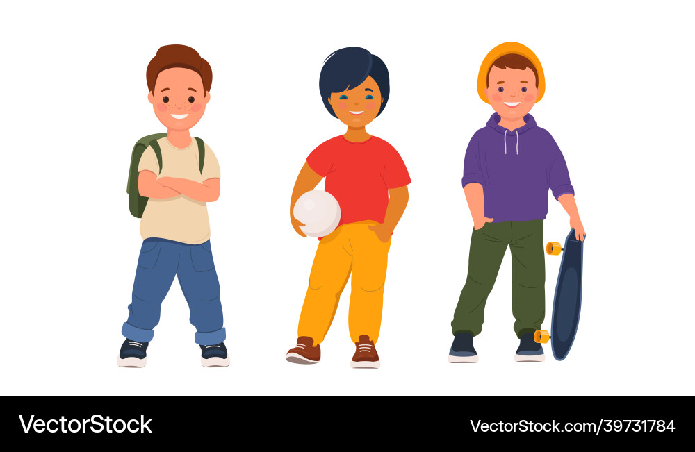 Three cute smiling boys in casual clothes Three cute smiling boys in casual clothes vector image