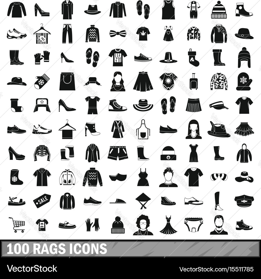 100 rags icons set simple style Vector Image