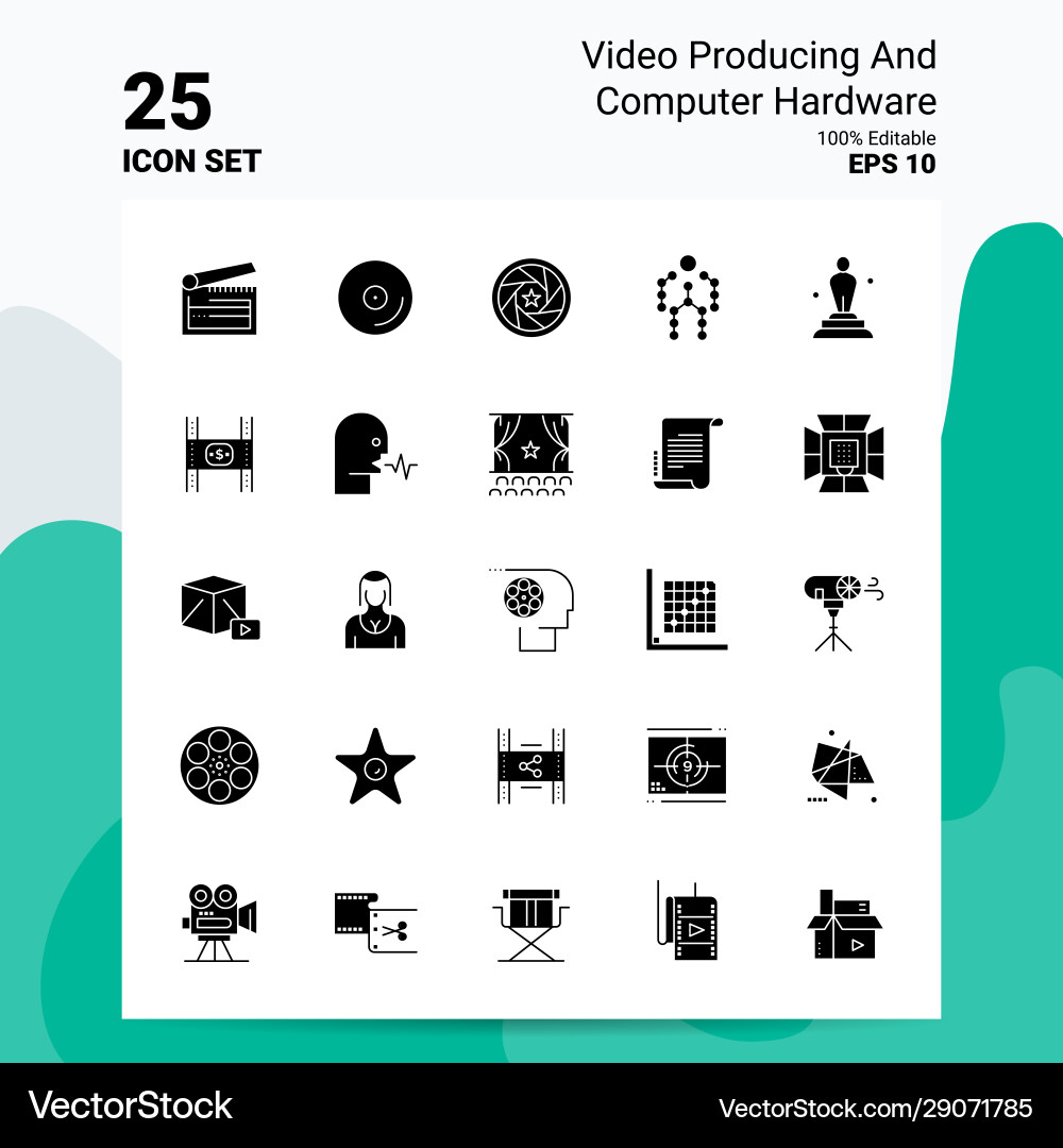 25 video producing and computer hardware icon set 25 video producing and computer hardware icon set Vector Image