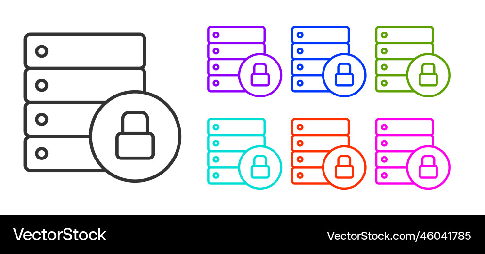 Black line server security with closed padlock Black line server security with closed padlock vector image