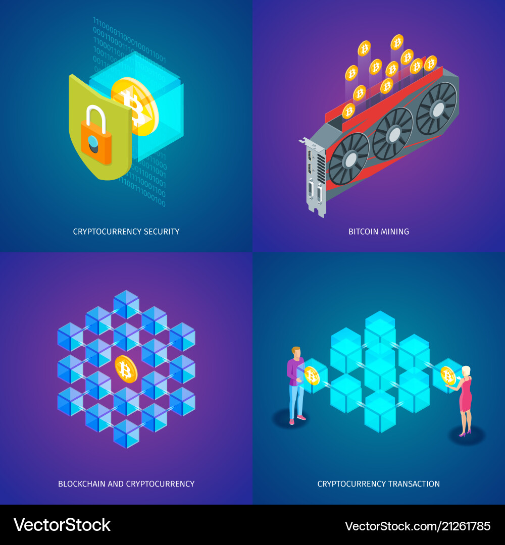 Blockchain and cryptocurrency concepts set Vector Image