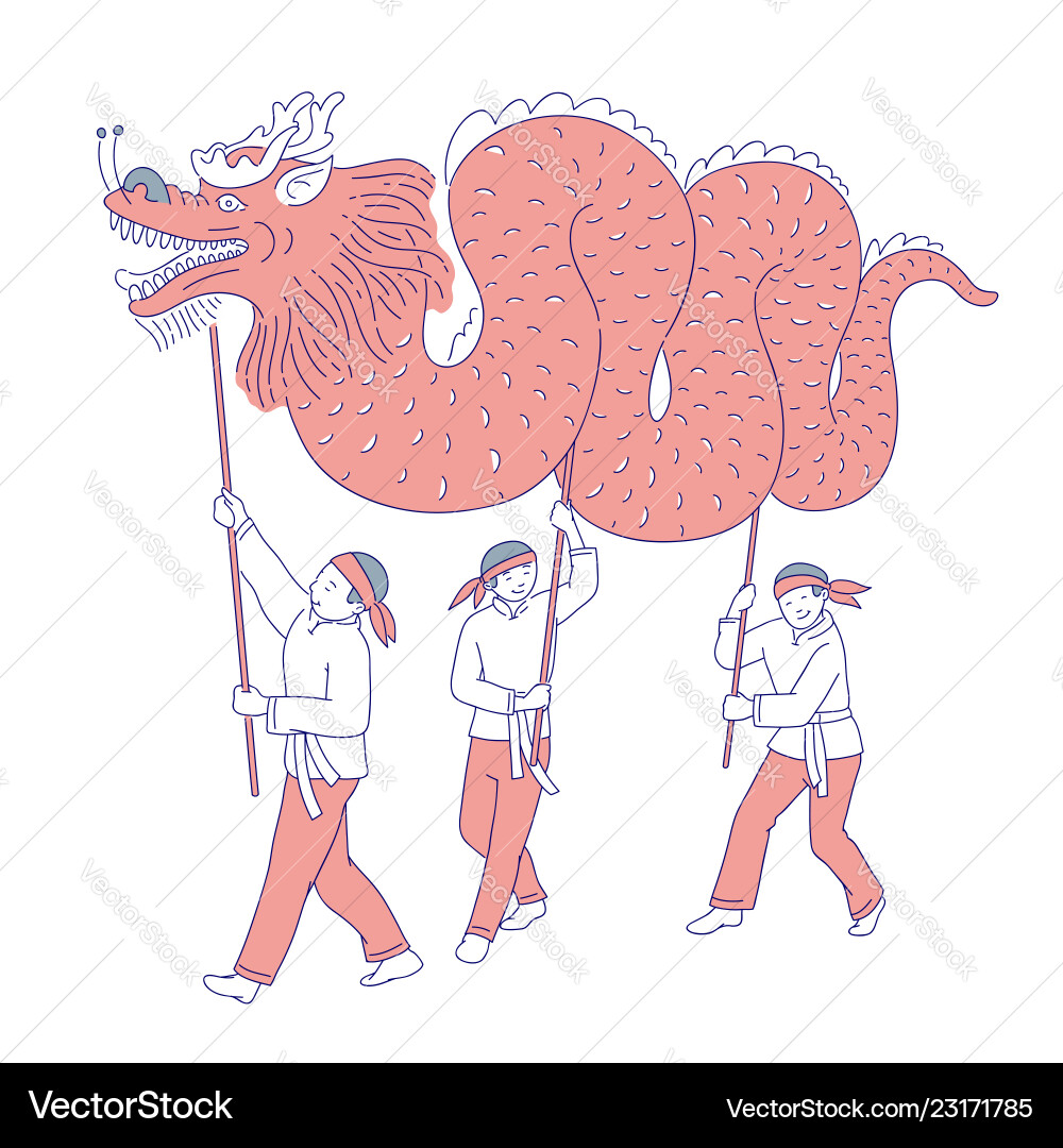 Chinese carnival dragon lunar new year people Chinese carnival dragon lunar new year people vector image