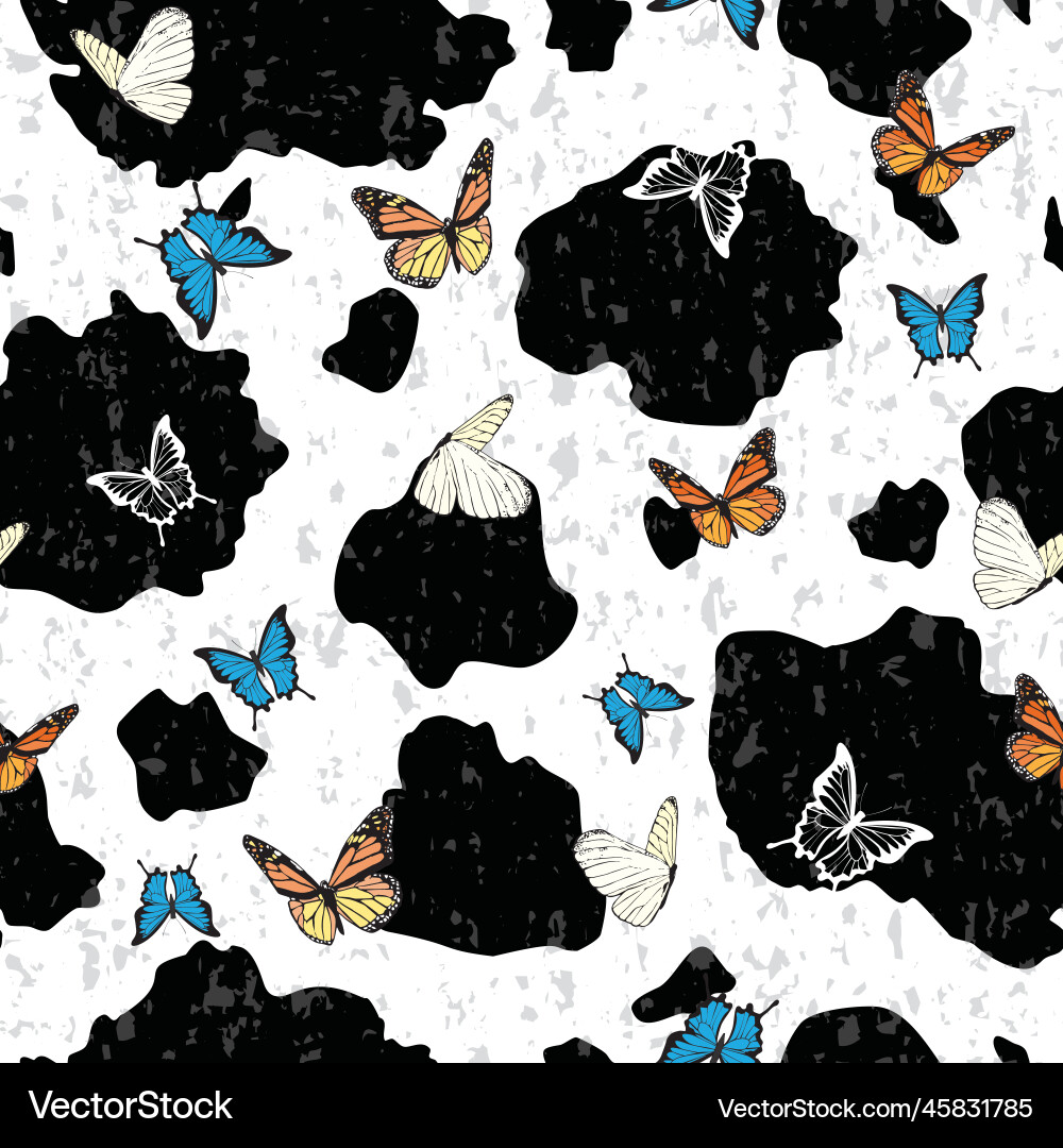 Cow print with butterflies seamless pattern Cow print with butterflies seamless pattern Vector Image