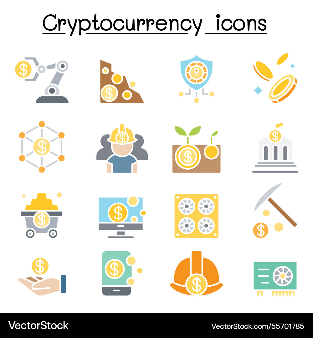 Cryptocurrency blockchain and ico icon set Cryptocurrency blockchain and ico icon set vector image