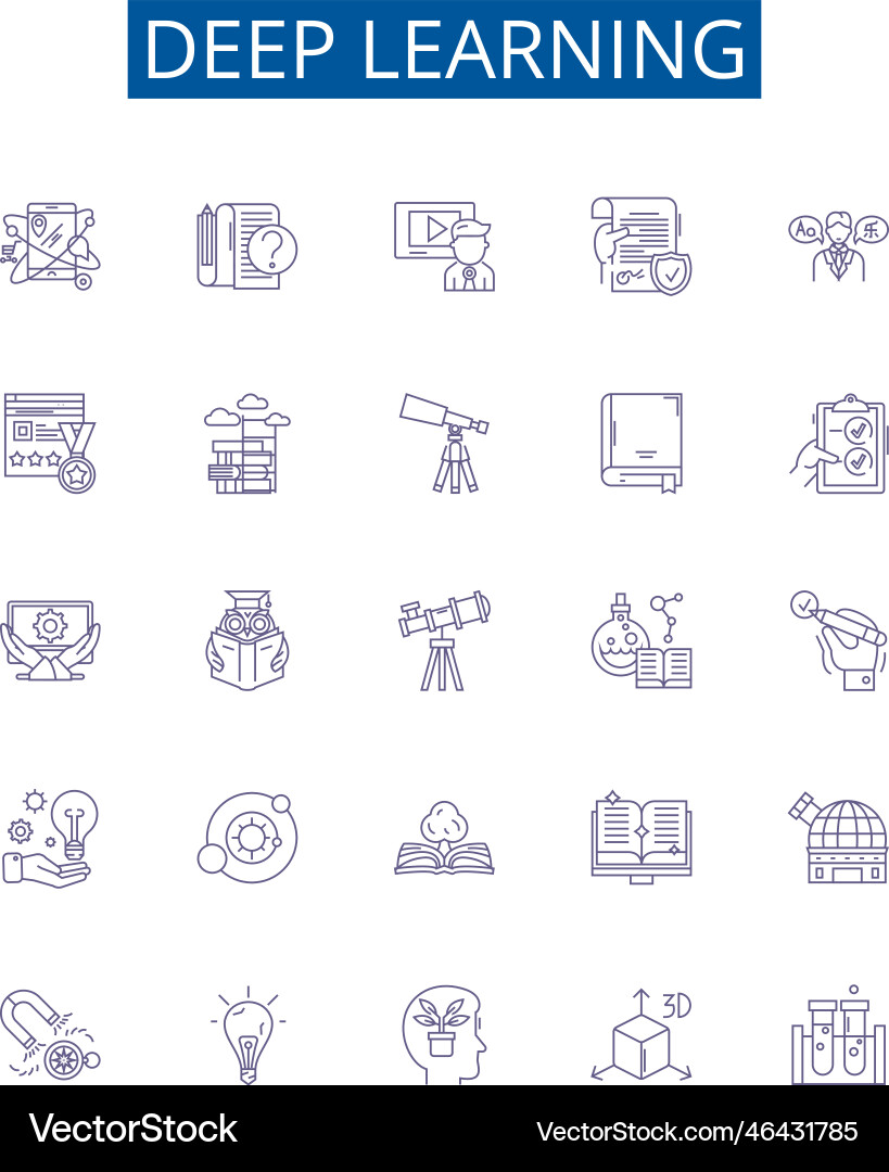 Deep learning line icons signs set design vector image