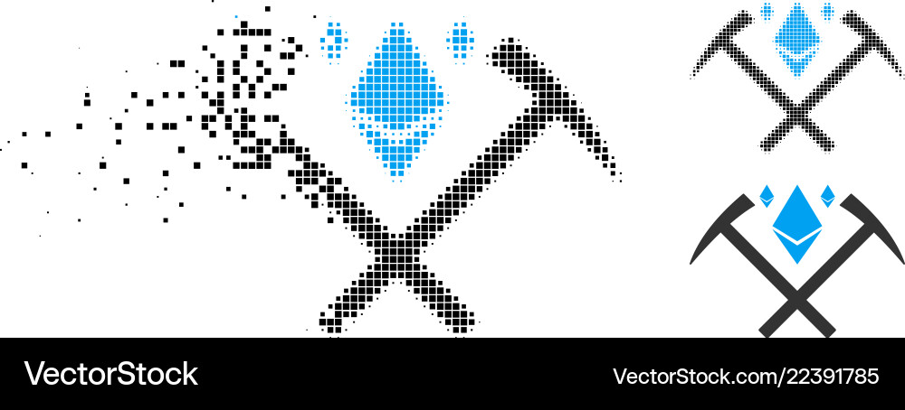 Dissolved dot halftone ethereum crystal mining Dissolved dot halftone ethereum crystal mining vector image