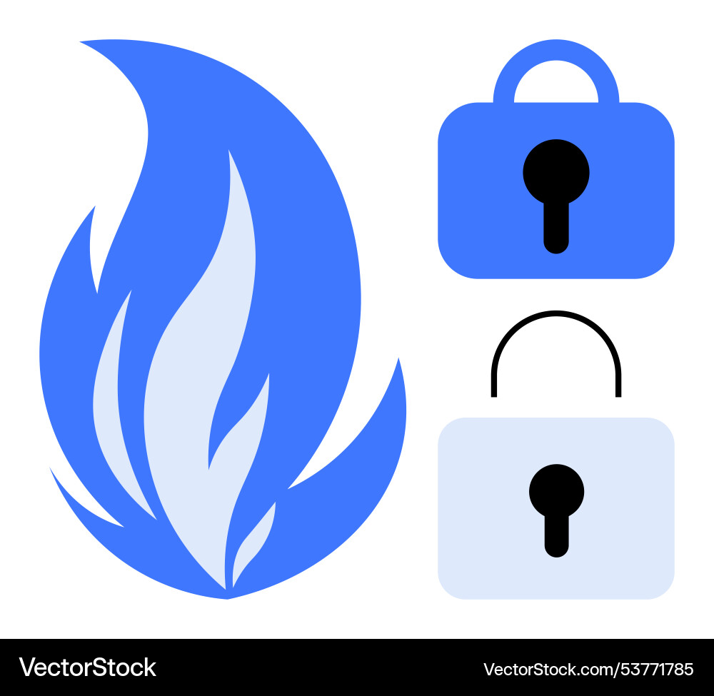 Fire and lock symbols representing security Vector Image